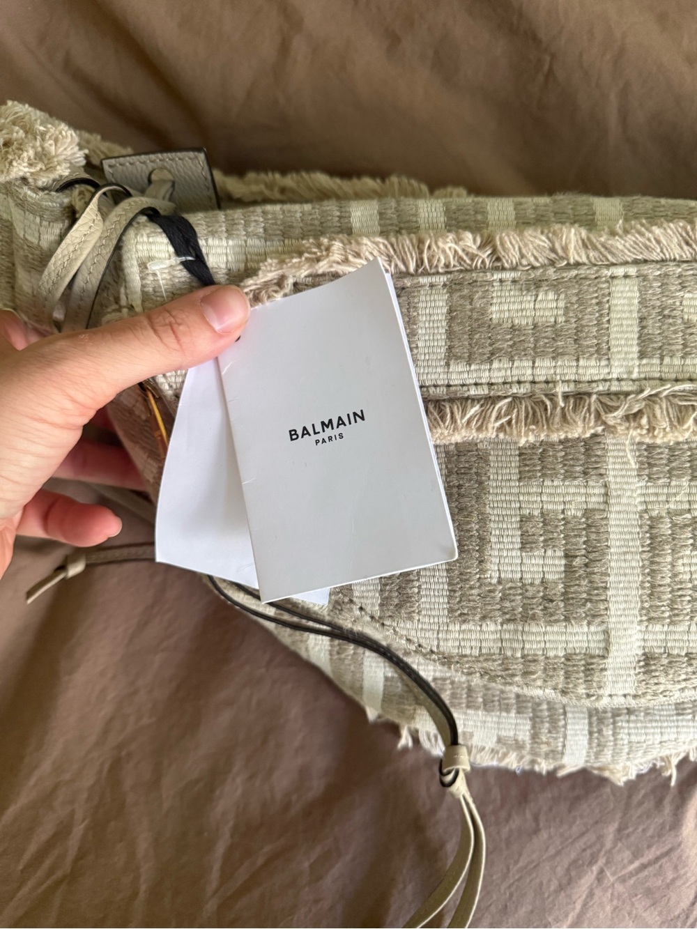 BALMAIN Balmain B-Army Bumbag Monogram Jacquard Linen Cotton Leather Beige